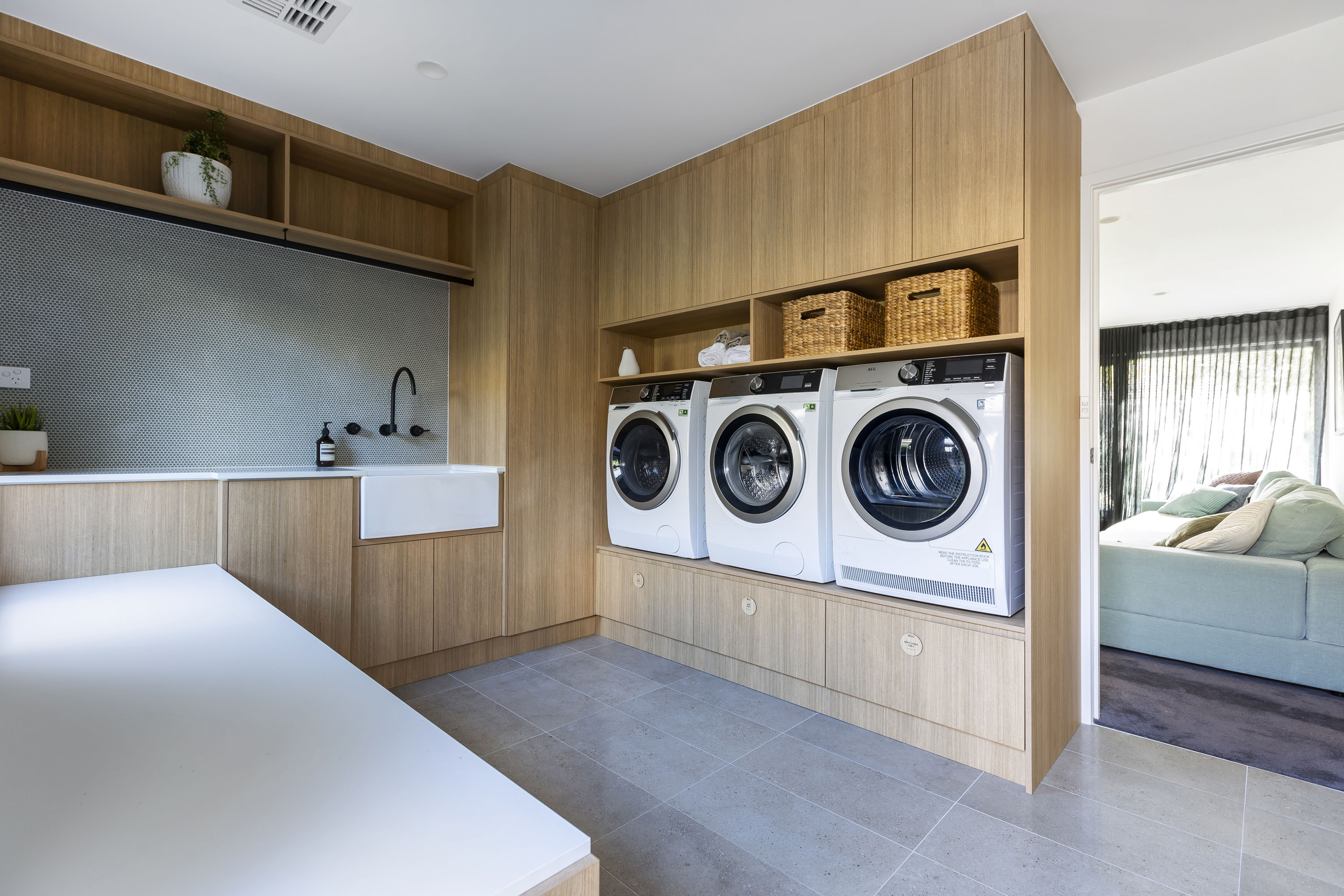 Laundry renovation with woodgrain finish